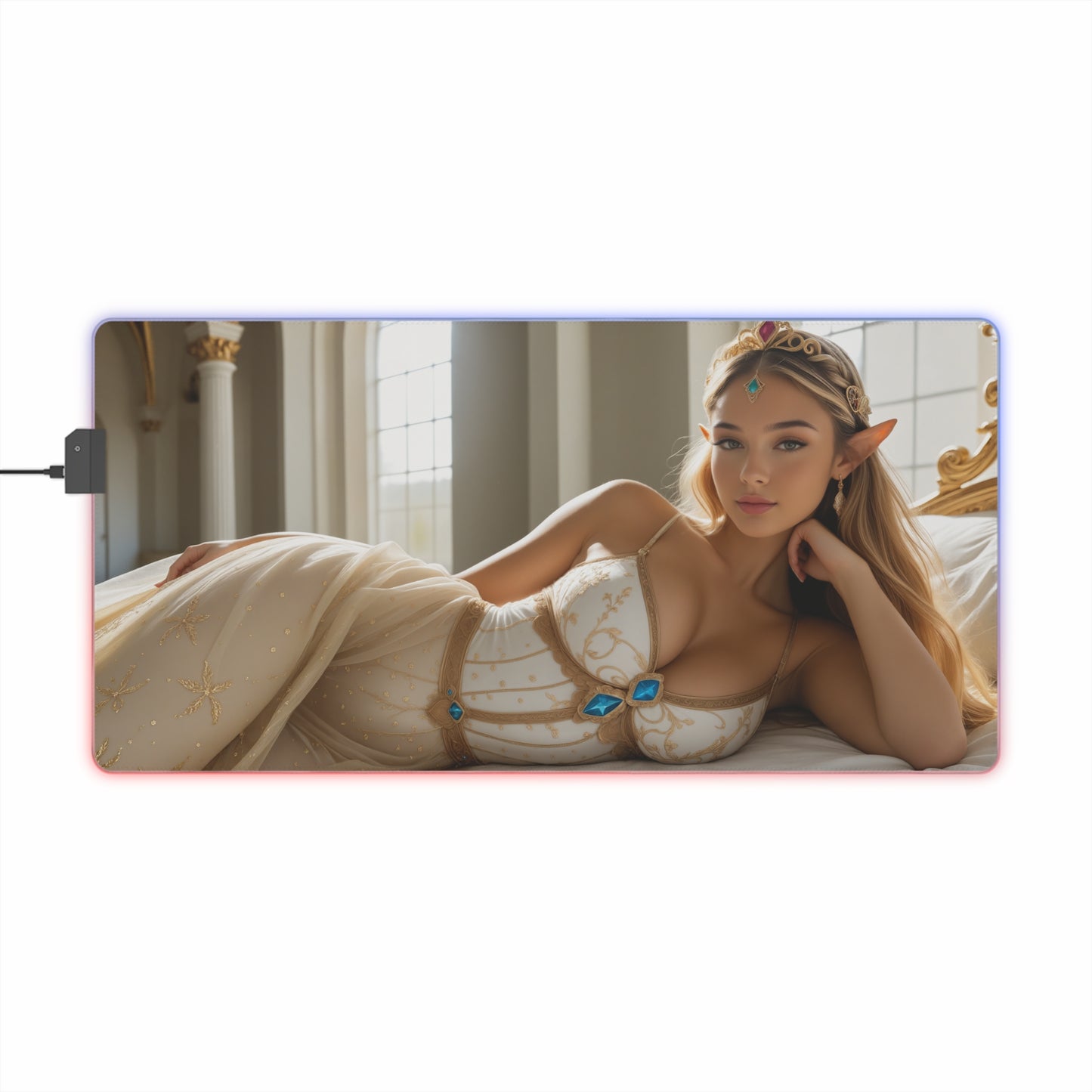 Килимок для столу принцеси – світлодіодний RGB-підкладка, ігровий комплект із зображенням аніме-дівчини Вайфу у фентезі
