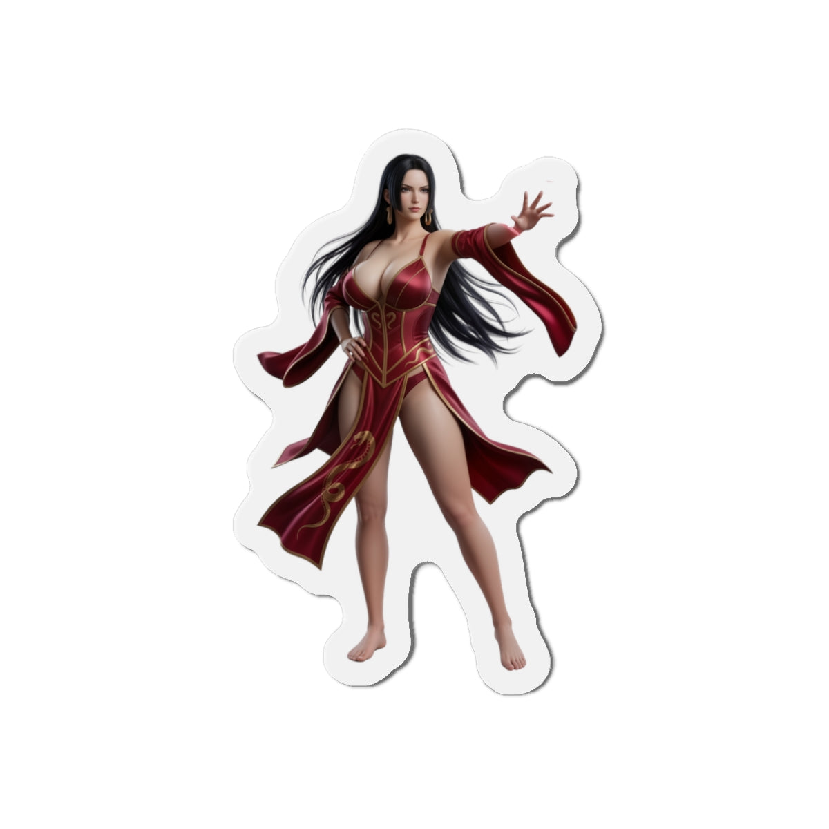 Boa Hancock Magnet – One Piece Anime Heroine Fridge Magnet, Pirate Decor: die-cut vinyl fridge magnet of Boa Hancock in red outfit