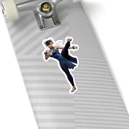Chun-Li Sticker – Street Fighter Vinyl Sticker for Laptops & Indoor Decor on skateboard deck, glossy durable vinyl, crisp colorful print