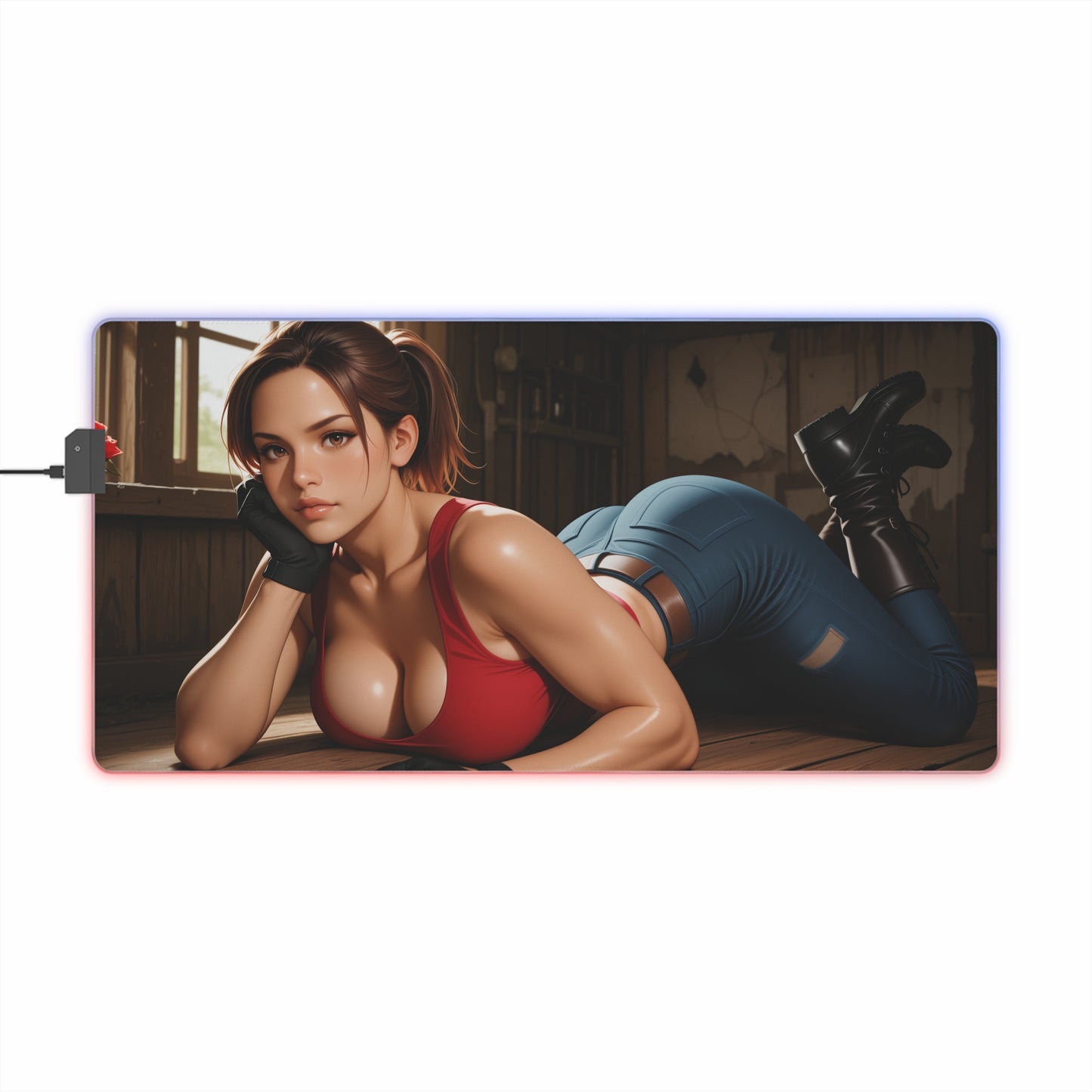 Claire Redfield Schreibtischunterlage – LED RGB-Pad, Waifu Anime Girl Gaming-Setup