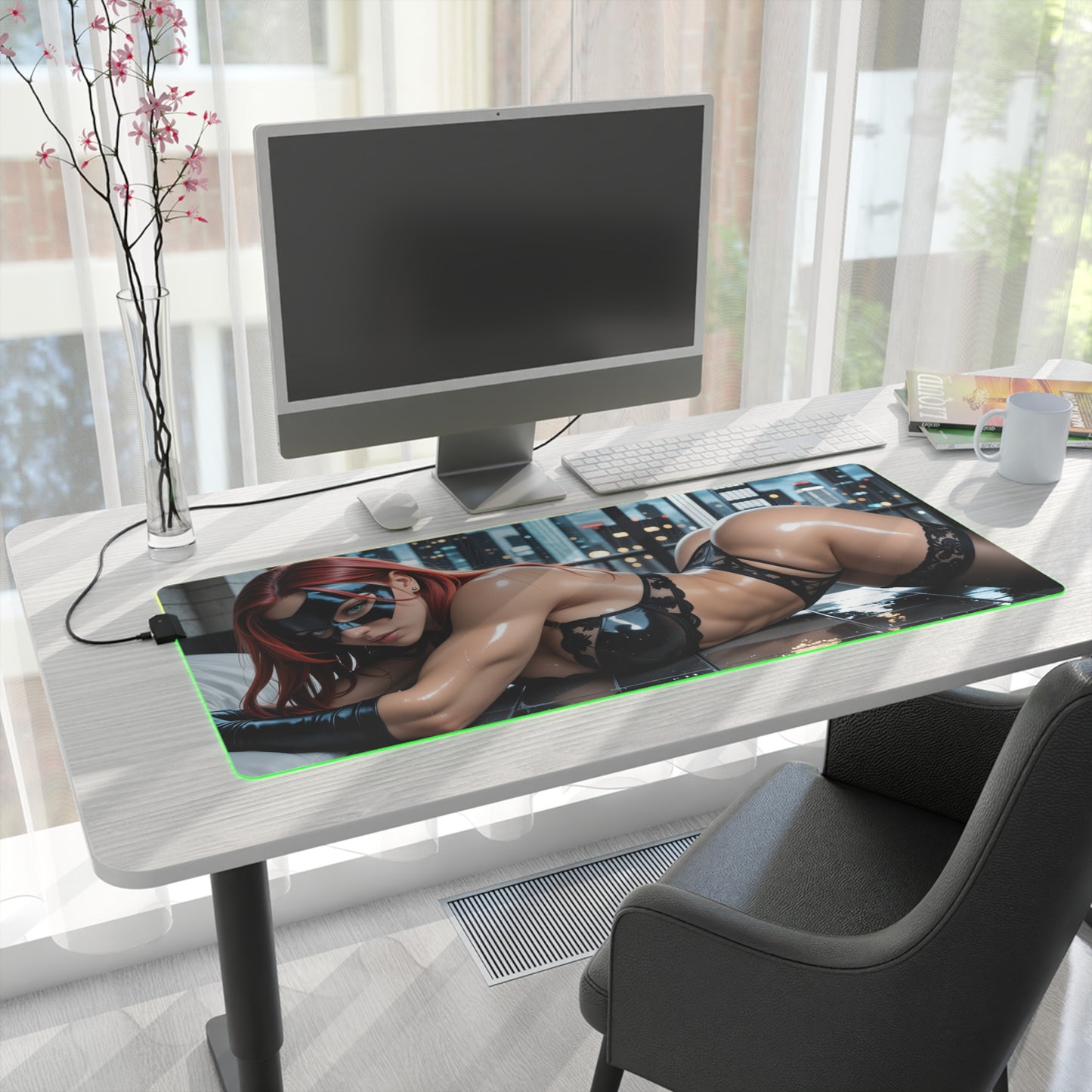 Batgirl Desk Mat – LED RGB Pad, Waifu Hero Anime Girl Gaming Setup
