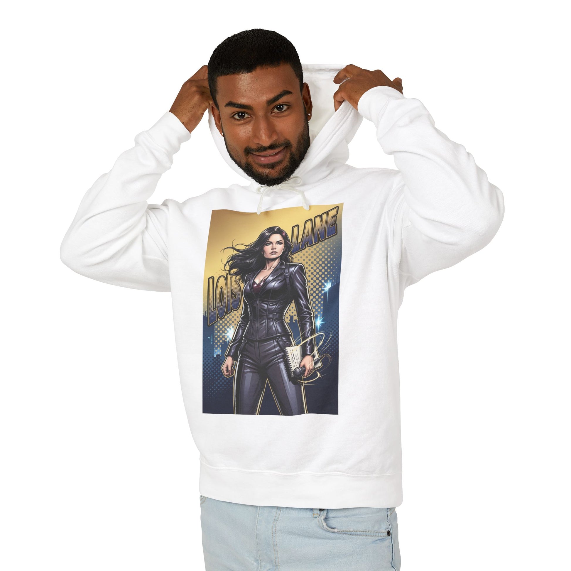 Lois Lane Hoodie | DC Comics Hoodie | Fearless Reporter Pullover white pullover featuring Lois Lane graphic, soft 100% ring-spun cotton, relaxed fit