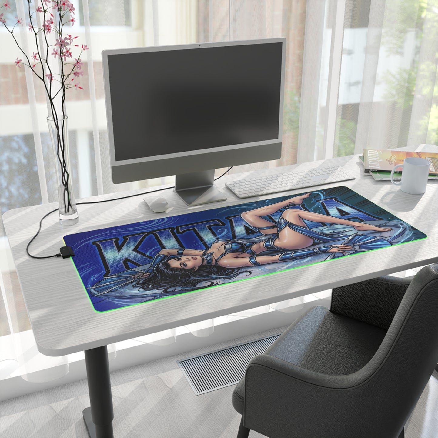 Kitana RGB Desk Mat, Mortal Kombat Gaming Mouse Pad, LED Desk Mat for Gamer Setup featuring bold blue Kitana artwork on RGB soft-cloth surface