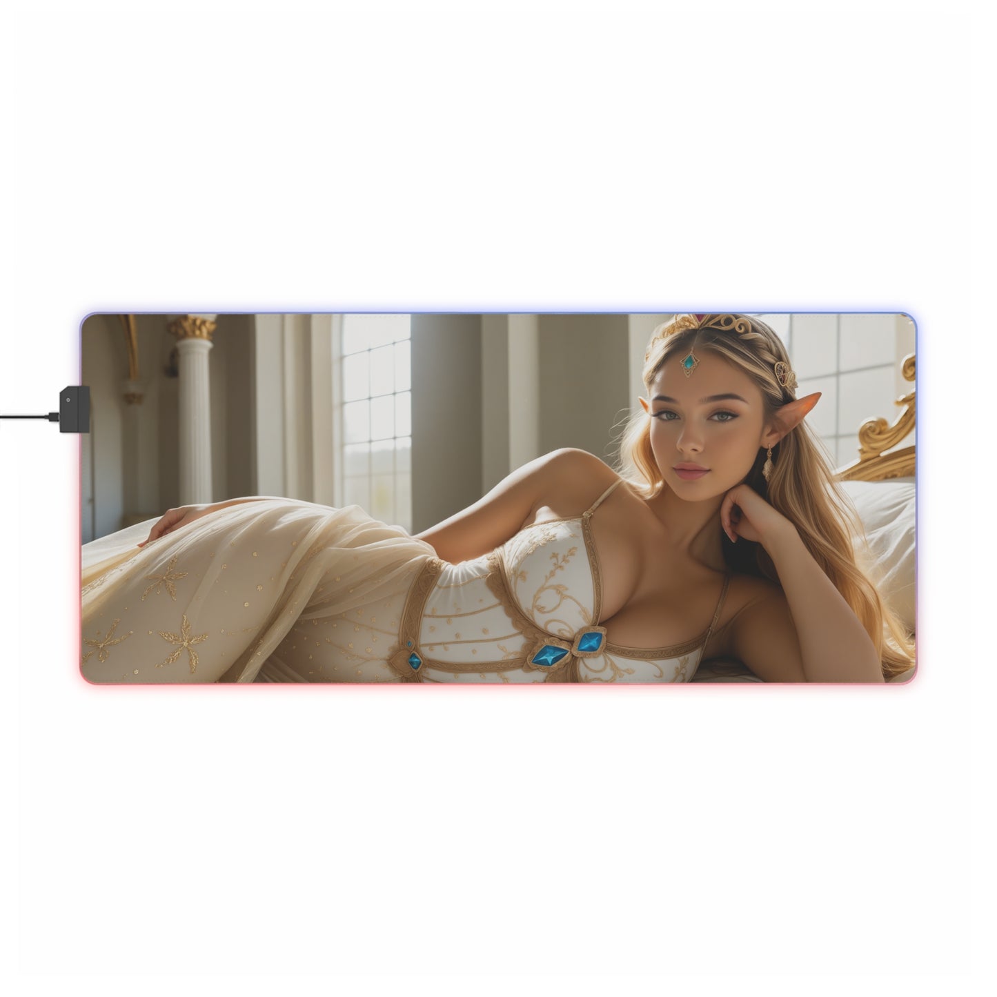 Килимок для столу принцеси – світлодіодний RGB-підкладка, ігровий комплект із зображенням аніме-дівчини Вайфу у фентезі