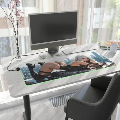 2B Desk Mat – LED RGB Pad, Elegant Waifu Android Girl Gaming Setup