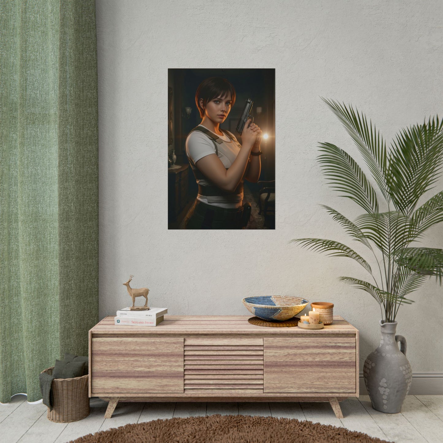 Rebecca Chambers Poster, Resident Evil Art Print – Iconic Survival Heroine on minimalist living room wall above console, gamer decor