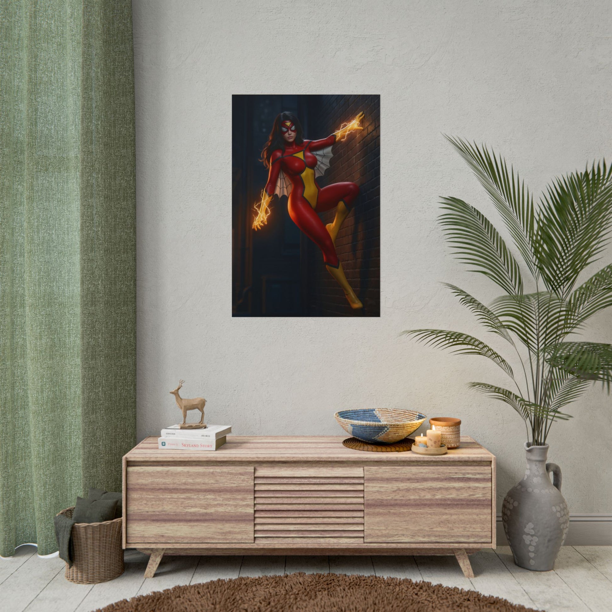 Spider-Woman Poster, Marvel Comics Art Print, Iconic Superhero Wall Decor – dynamic Spider-Woman art for gaming room or modern superhero interiors