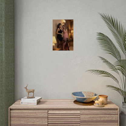 Tifa Aerith Poster, Final Fantasy VII Art Print – Iconic JRPG Duo Decor on modern wall above console in minimalist gaming room
