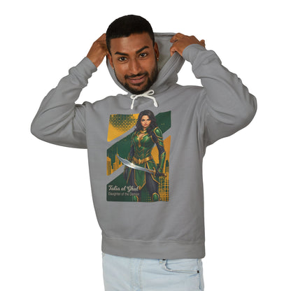 Talia al Ghul Hoodie | DC Comics Hoodie | Anime Assassin Warrior Pullover - man wearing gray pullover with anime assassin Talia al Ghul graphic