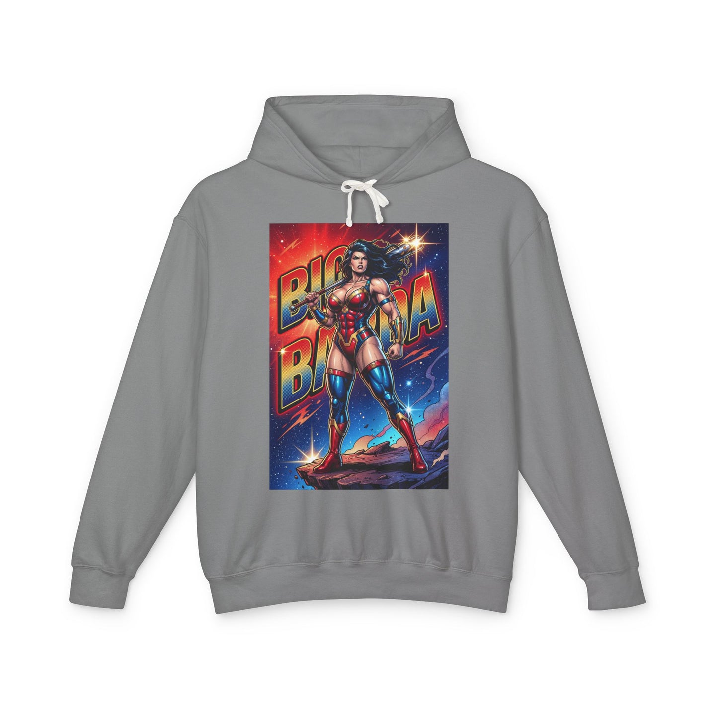 Big Barda Hoodie | DC Warrior Hoodie | New Genesis Champion Pullover - gray streetwear pullover with bold Barda graphic, warrior cosplay hoodie