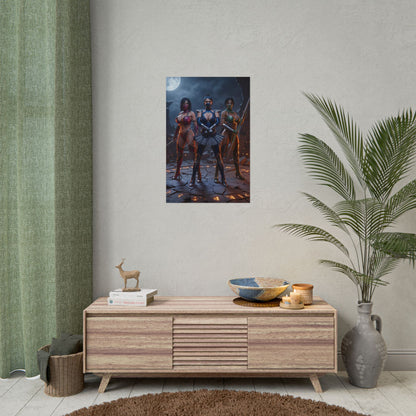 Kitana Mileena Jade Poster, Mortal Kombat Art Print – Iconic Trio - premium gamer room wall art featuring the iconic trio