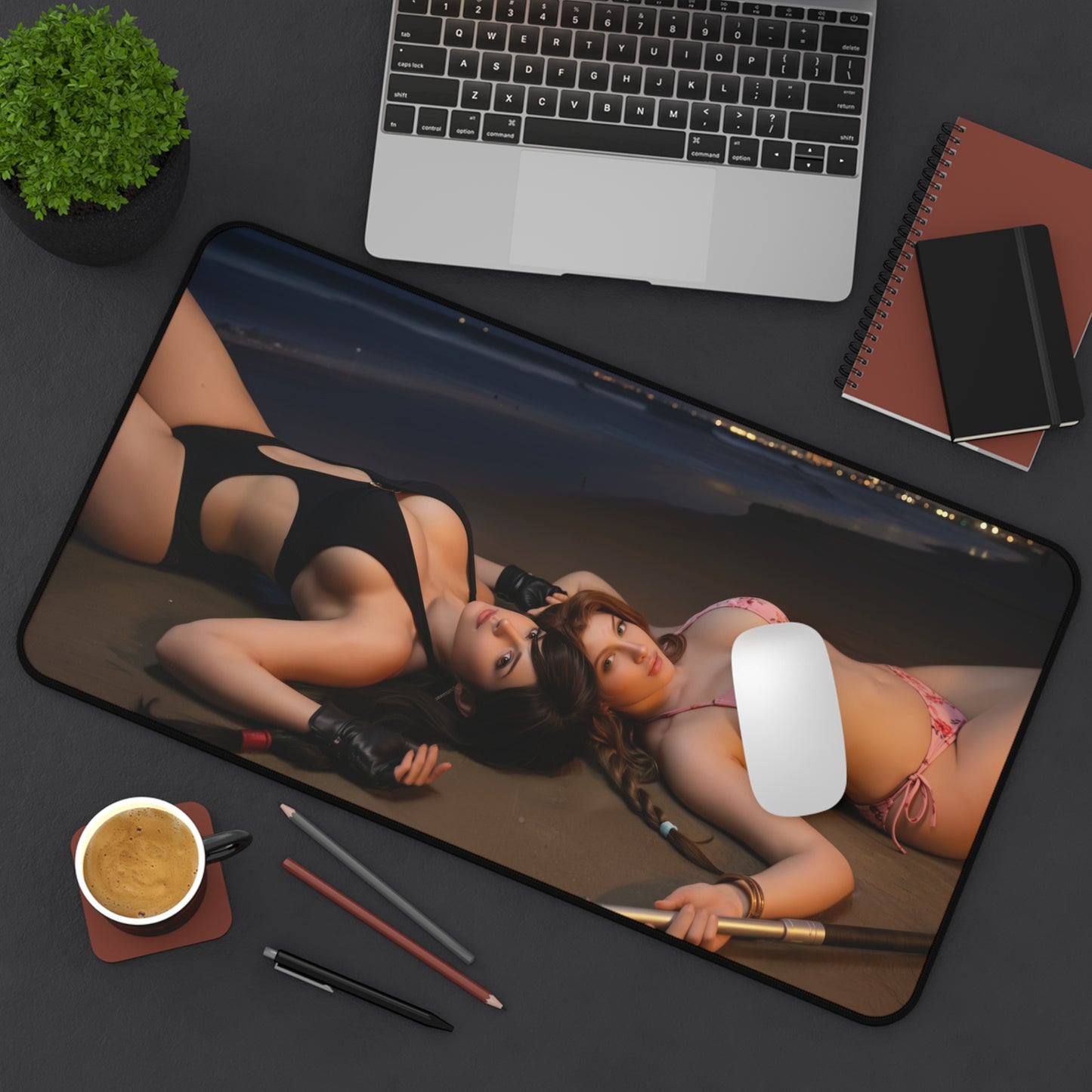 Tifa and Aerith Gaming Mouse Pad, Final Fantasy Desk Mat, RPG Heroine Setup — premium HD artwork on large smooth gaming desk mat