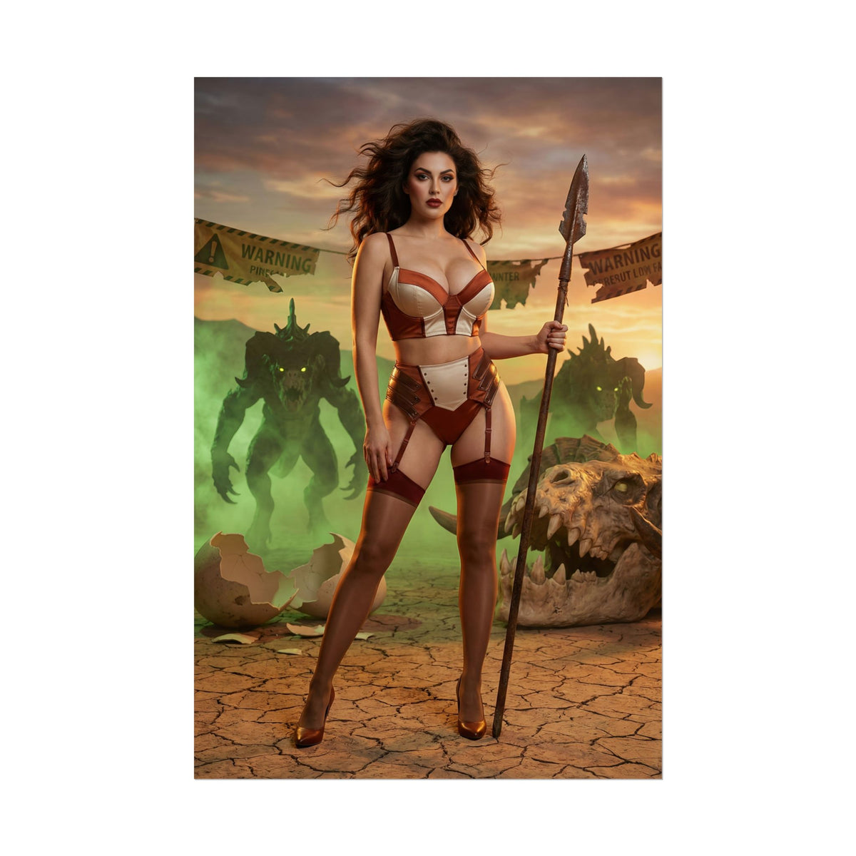 Fallout Battle Woman Poster / Fallout Battle Wall Art / Fallout Battle Art Print / Fallout Poster of a fearless armored woman with spear in post-apocalyptic desert