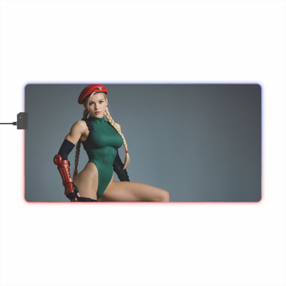 Білий килимок для столу Cammy – світлодіодний RGB-підкладка, ігровий комплект із зображенням дівчини-аніме Fighter Waifu