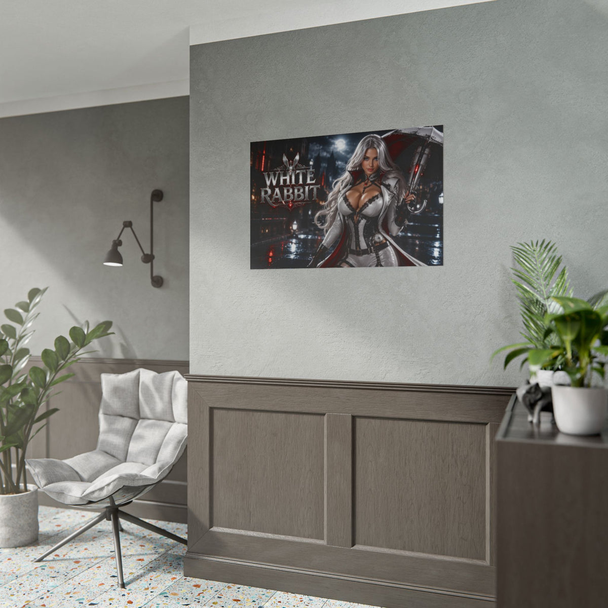White Rabbit Character Poster Comic Style Wall Decor Bedroom Collector Gift