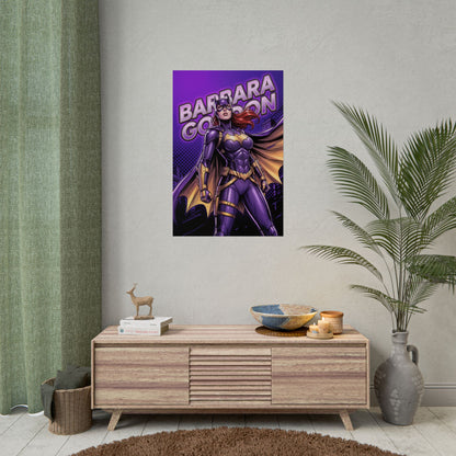 Batgirl Poster / Batgirl Wall Art / Batgirl Art Print / DC Comics Poster — bold purple Batgirl hero print on modern living room wall