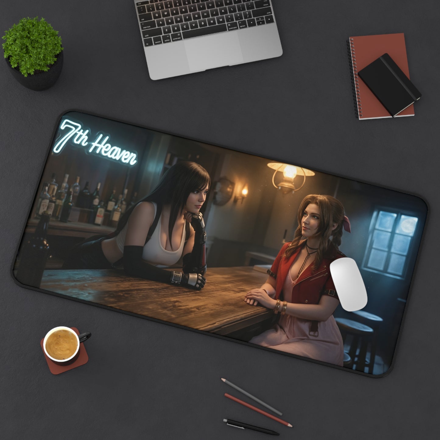 Tifa and Aerith Gaming Mouse Pad, Final Fantasy Desk Mat, RPG Heroine Setup - high‑def Tifa and Aerith artwork on premium gaming desk mat