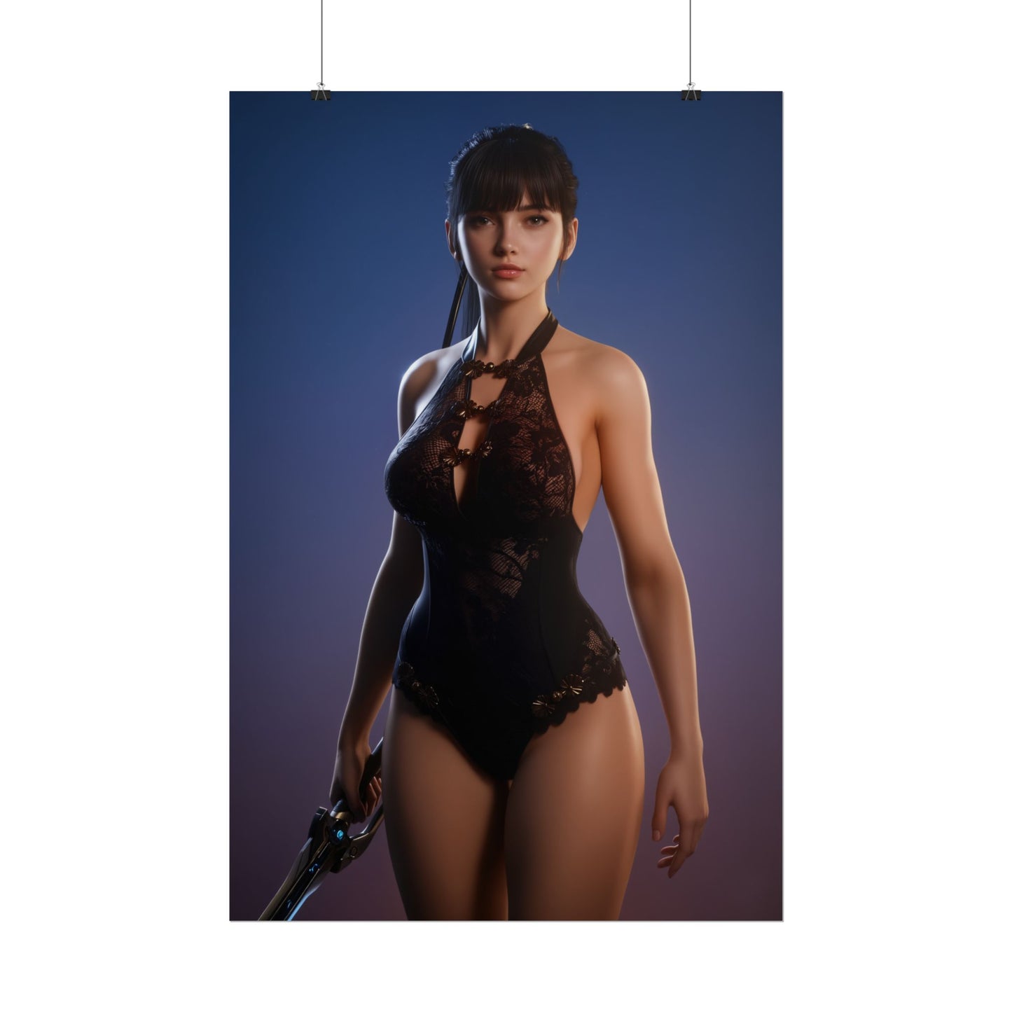 Alt Tag: EVE Poster, Stellar Blade Art Print, Iconic Sci-Fi Action Hero Wall Decor featuring focused heroine in sleek combat suit holding blade