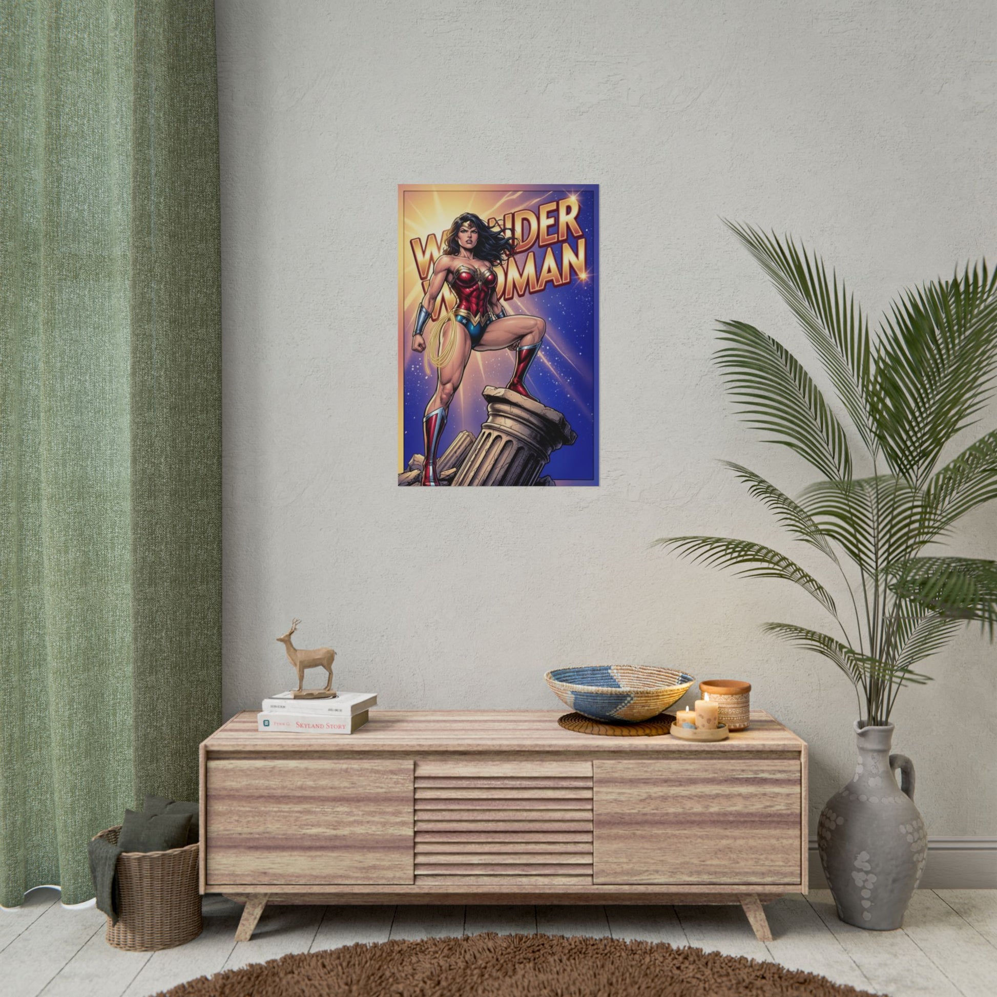 Wonder Woman Poster / Wonder Woman Wall Art / Wonder Woman Art Print / DC Comics Poster showing heroic Wonder Woman on pedestal in vibrant colors