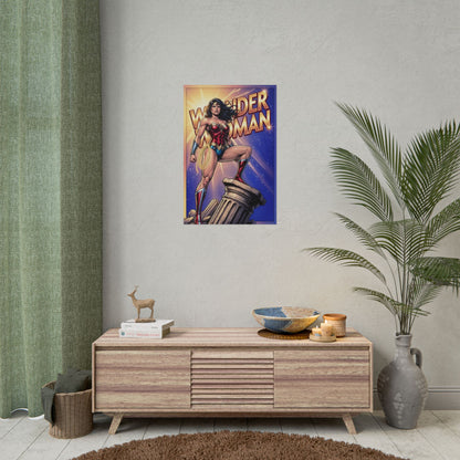 Wonder Woman Poster / Wonder Woman Wall Art / Wonder Woman Art Print / DC Comics Poster showing heroic Wonder Woman on pedestal in vibrant colors