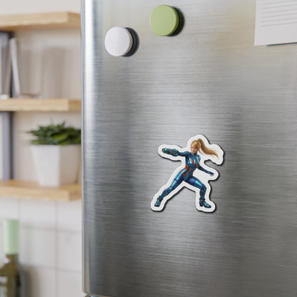 Samus Aran Magnet – Classic Sci-Fi Game Character Fridge Magnet, Decor - die-cut vinyl fridge magnet showing Samus Aran in anime-style pose