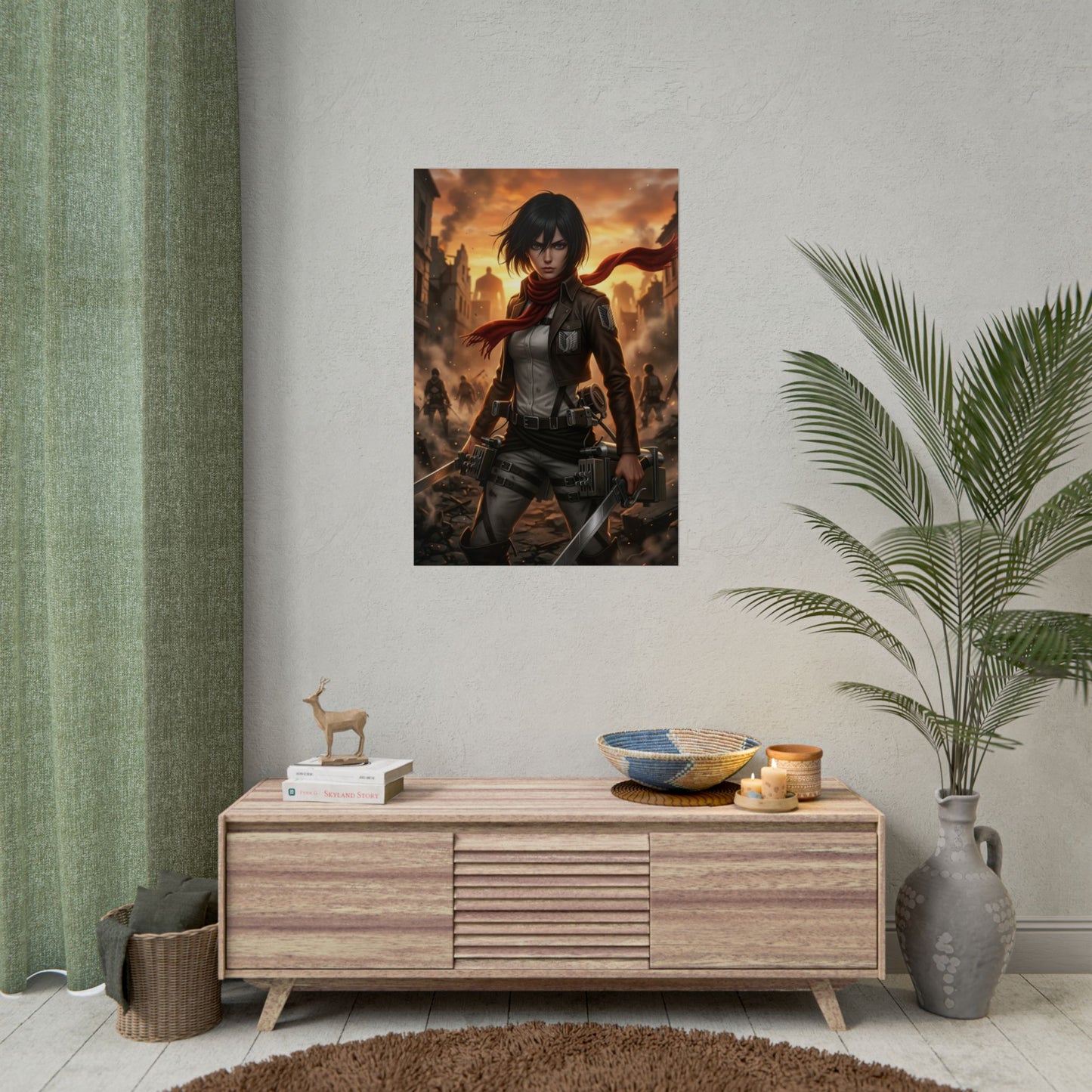 Mikasa Ackerman Attack on Titan Poster Anime Warrior Woman Wall Art Scarf Girl Print Action Character Gaming Room Decor Gift