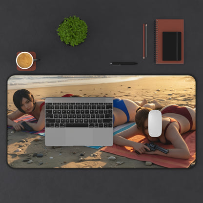 Gaming Mouse Pad – Ada Wong Claire Redfield Jill Valentine Desk Mat, Horror Setup with beach scene of Ada Wong and Claire Redfield on a desk mat