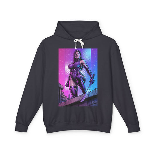 Psylocke Hoodie | Marvel Superhero Hoodie | Psionic Warrior Pullover - black cotton pullover with vibrant Psylocke graphic, telepathic warrior streetwear