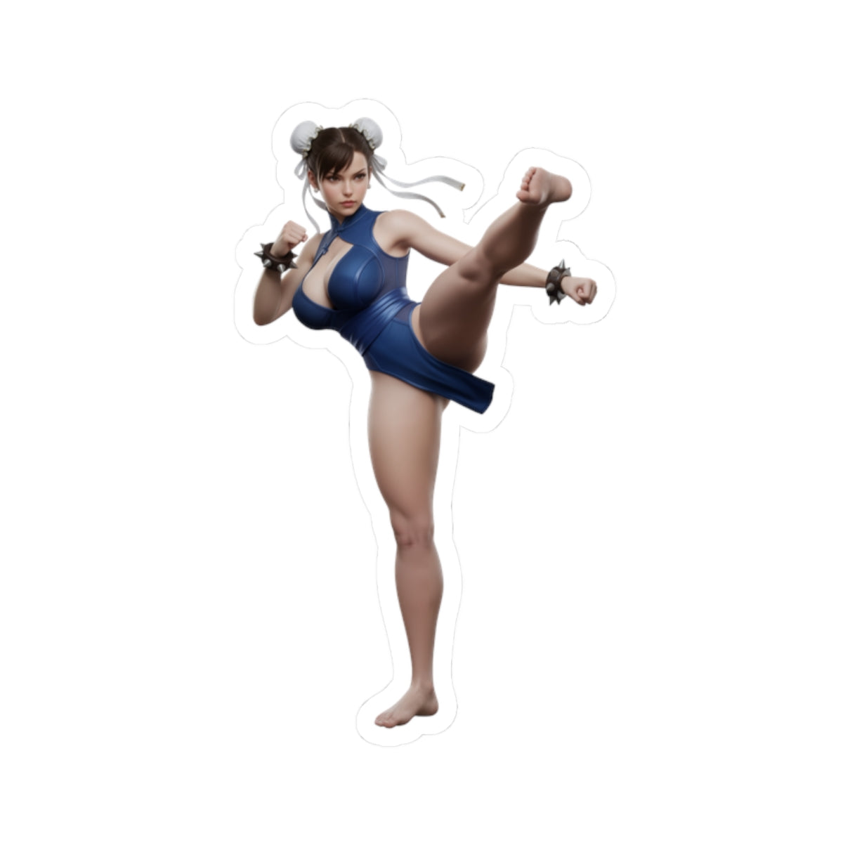 Chun-Li Sticker – Street Fighter Vinyl Sticker for Laptops & Indoor Decor, glossy durable vinyl decal showing Chun-Li kicking pose
