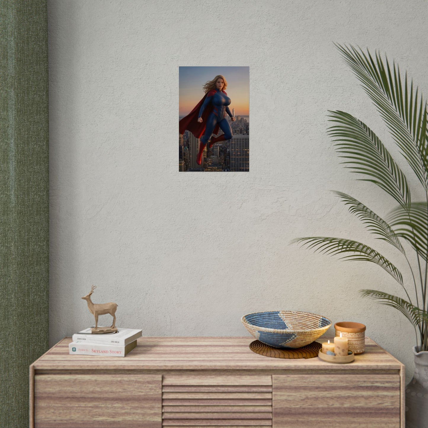 Supergirl Poster, DC Comics Art Print – Superhero Wall Art hanging above console in modern gamer room decor