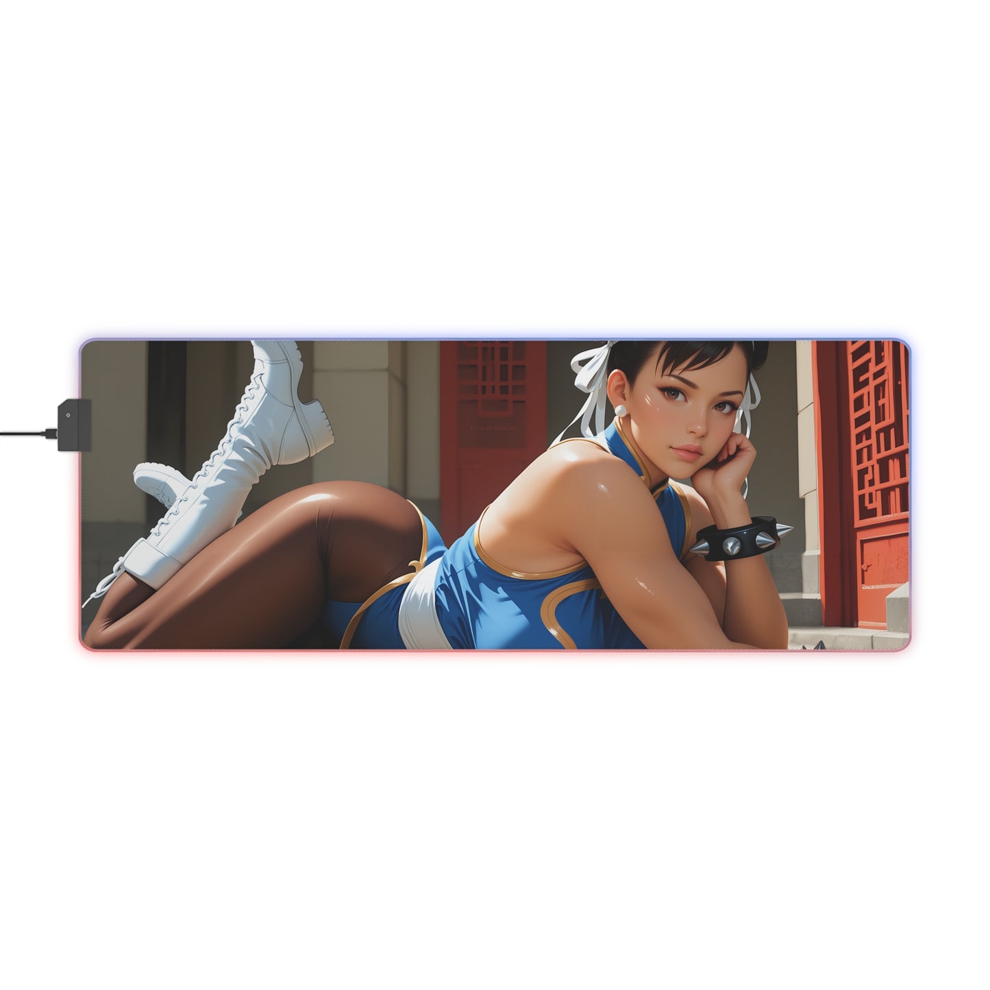 Chun-Li Schreibtischunterlage – LED RGB-Pad, Waifu Anime-Mädchen Gaming-Setup