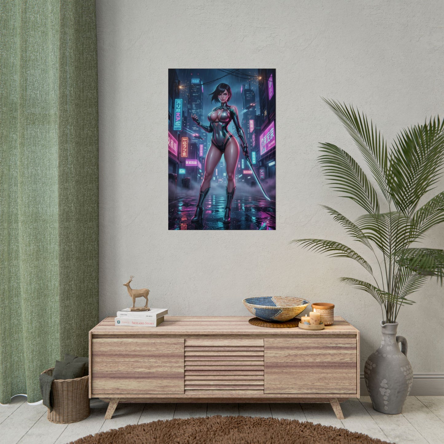 Cyberpunk Girl Poster Futuristic Woman Wall Art Neon Sci Fi Anime Girl Print Tech Aesthetic Gaming Room Decor Gift