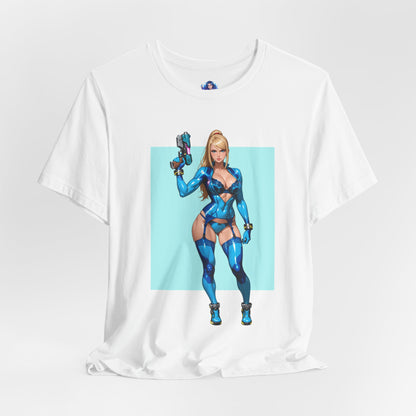Samus Aran Grafik-T-Shirt | Sci-Fi-Kopfgeldjäger-T-Shirt für Gamer | Anime-Power-Armor-Shirt