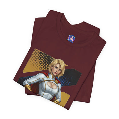 Power Girl T-Shirt | DC Comics Anime Tee for Gamers & Hero Fans - maroon Bella Canvas tee with anime-style Power Girl illustration