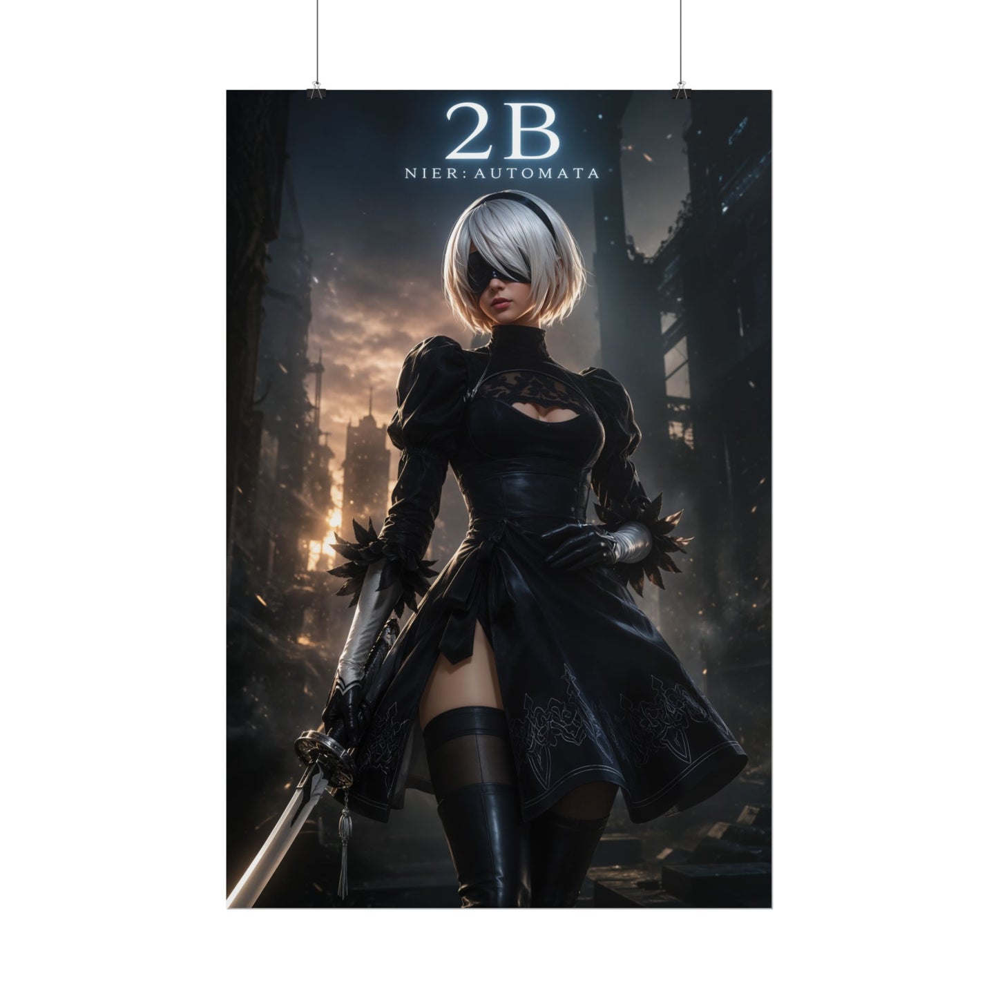 2B Nier Automata Poster, Gaming Wall Art, Sci Fi Print, Gamer Decor