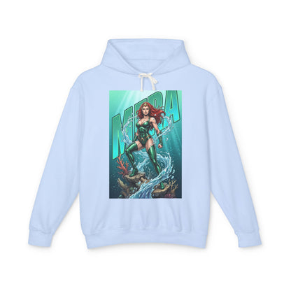 Mera Hoodie | DC Superhero Hoodie | Ocean-Born Warrior Pullover - light blue hoodie with bold Mera comic artwork