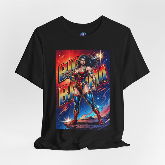 Big Barda T-Shirt | DC Comics Anime Tee for Gamers & Fans - bold comic illustration of Big Barda with mega-rod on premium Bella Canvas tee