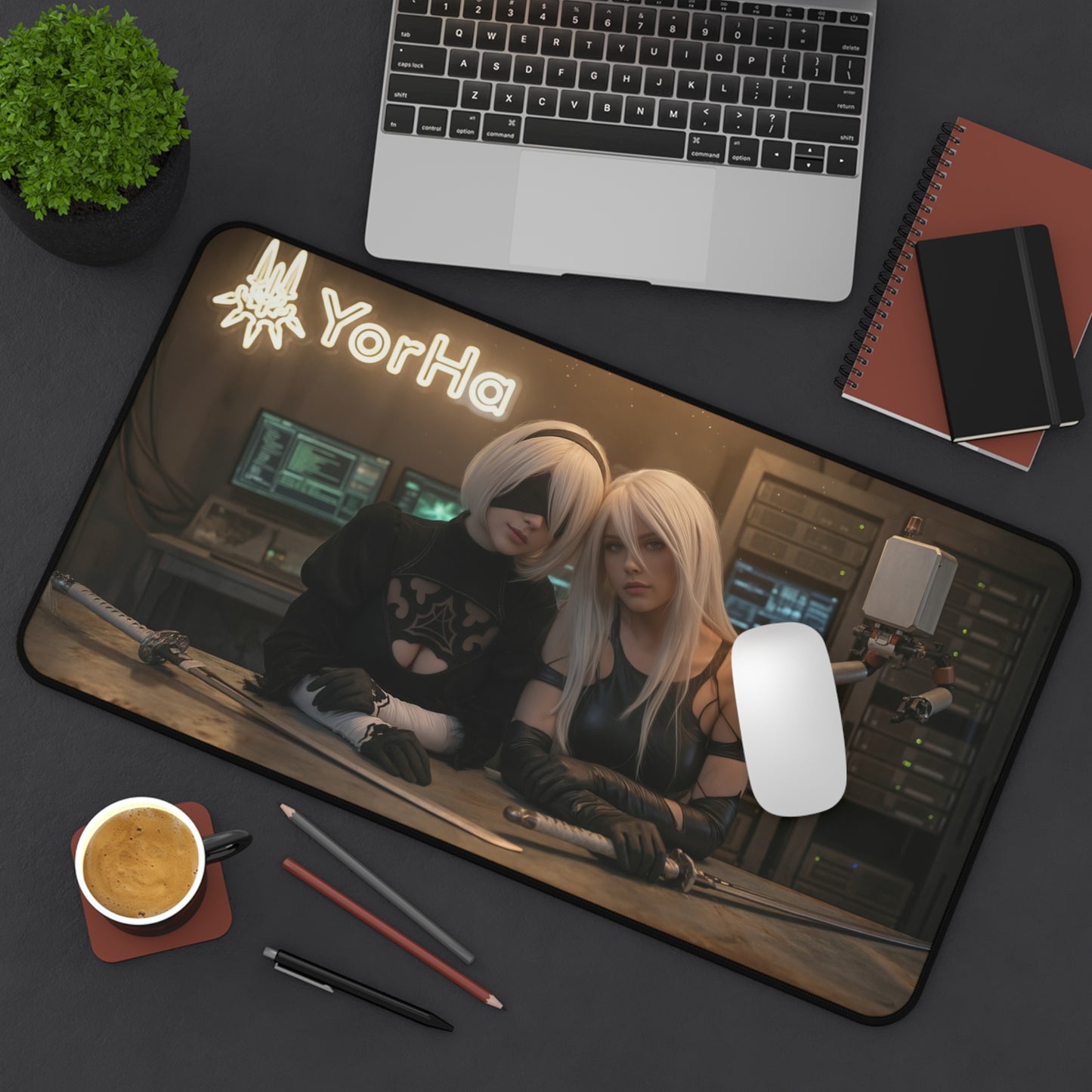 2B and A2 Gaming Mouse Pad, Nier Automata Desk Mat, Anime Android Girl Setup