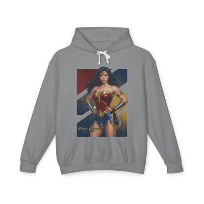 Wonder Woman Hoodie | DC Comics Hoodie | Anime Warrior Goddess Pullover gray pullover featuring anime-style Wonder Woman illustration with lasso and star emblem