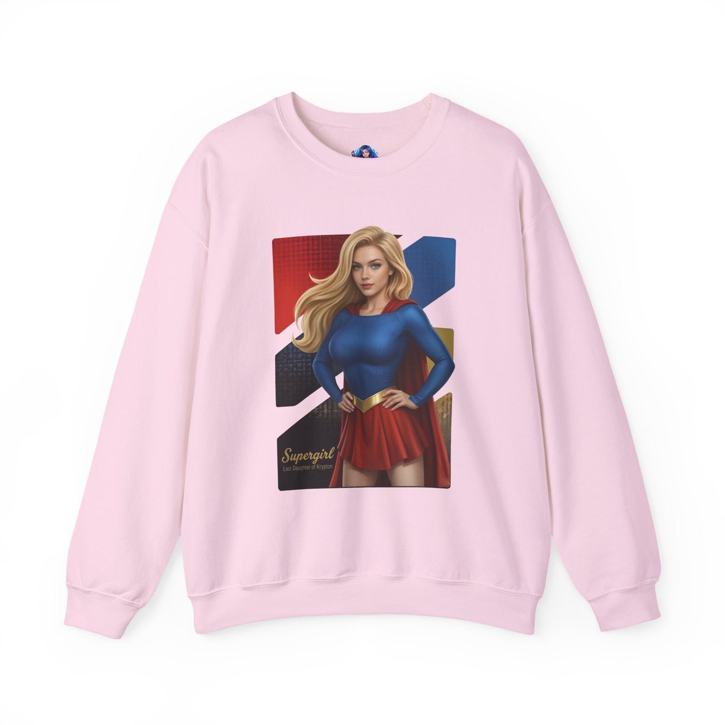 Supergirl Sweatshirt, DC Comics Crewneck, Iconic Superhero Apparel for Fans - pink crewneck with bold Supergirl illustration and classic blue-red costume