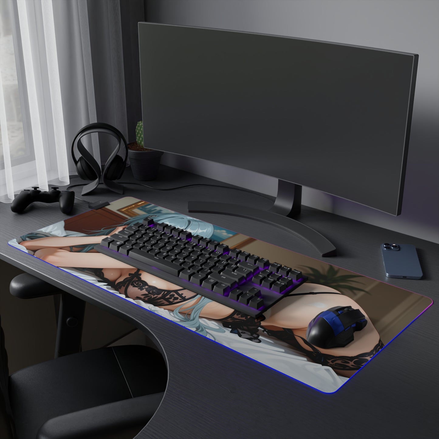 Rei Ayanami Desk Mat – LED RGB Pad, Waifu Anime Girl Gaming Setup