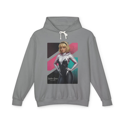 Spider-Gwen Hoodie | Marvel Comics Hoodie | Anime Spider Heroine Pullover - grey pullover with anime-style Spider-Gwen graphic