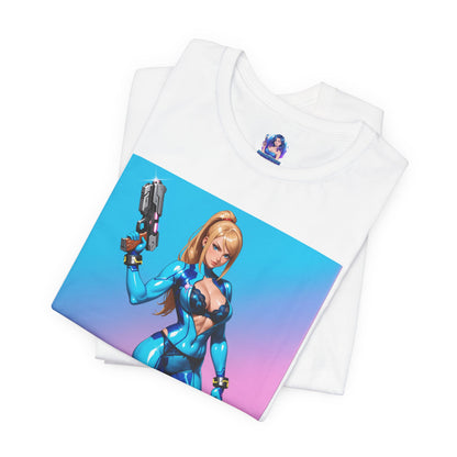 Samus Aran Grafik-T-Shirt | Sci-Fi-Kopfgeldjäger-T-Shirt für Gamer | Anime-Kriegerinnen-Shirt