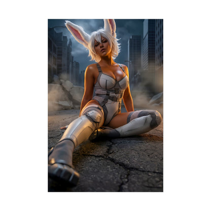 Mirko Poster / Mirko Wall Art / Mirko Art Print / My Hero Academia Poster - dynamic Mirko in urban battle, powerful rabbit heroine showcasing speed and strength