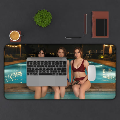 Ada Wong Claire Redfield Jill Valentine Gaming Mouse Pad, Survival Horror Desk Mat featuring three heroines by a pool for smooth glide and durability