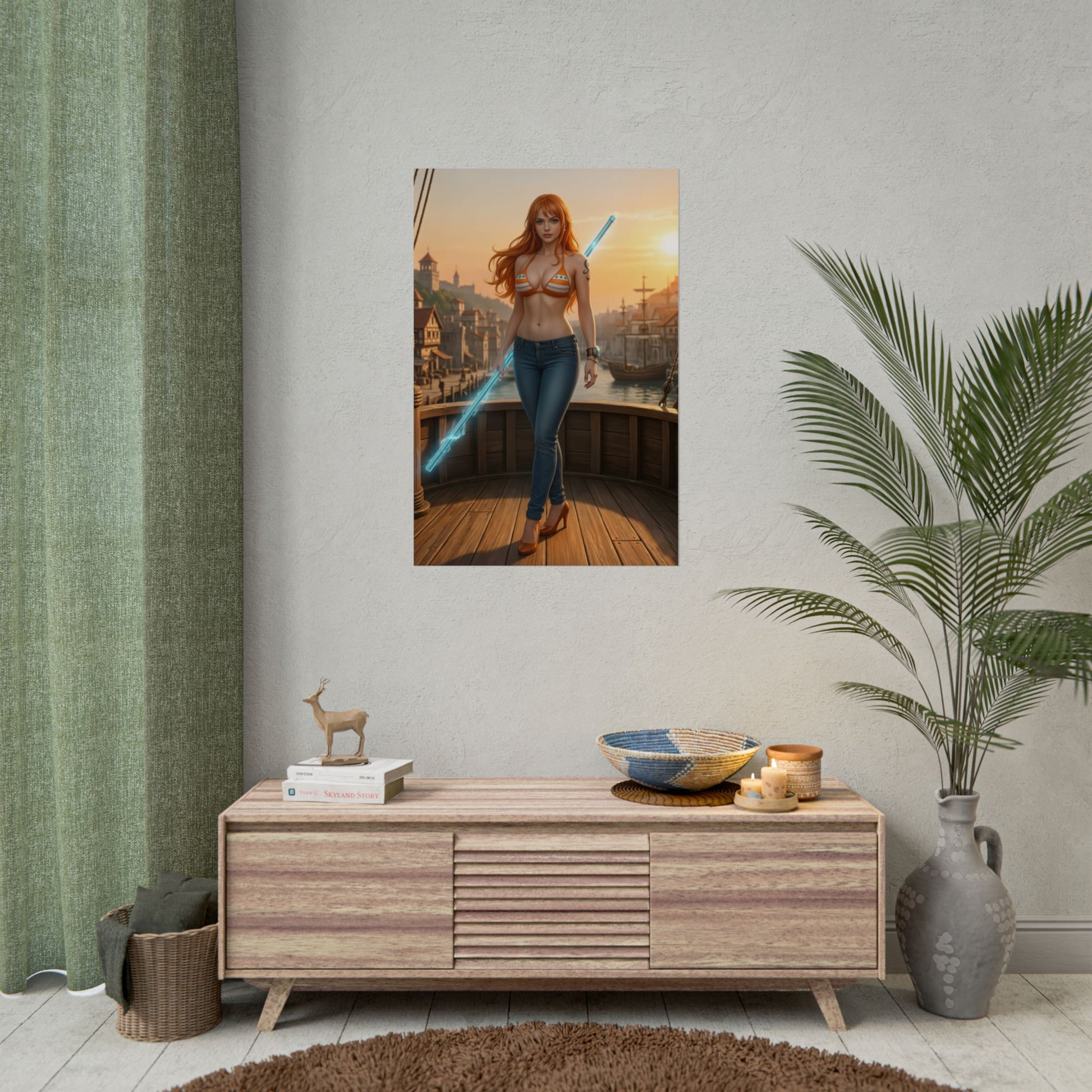 Nami Poster, One Piece Art Print, Iconic Navigator Anime Character - stylish anime room wall décor featuring confident navigator art