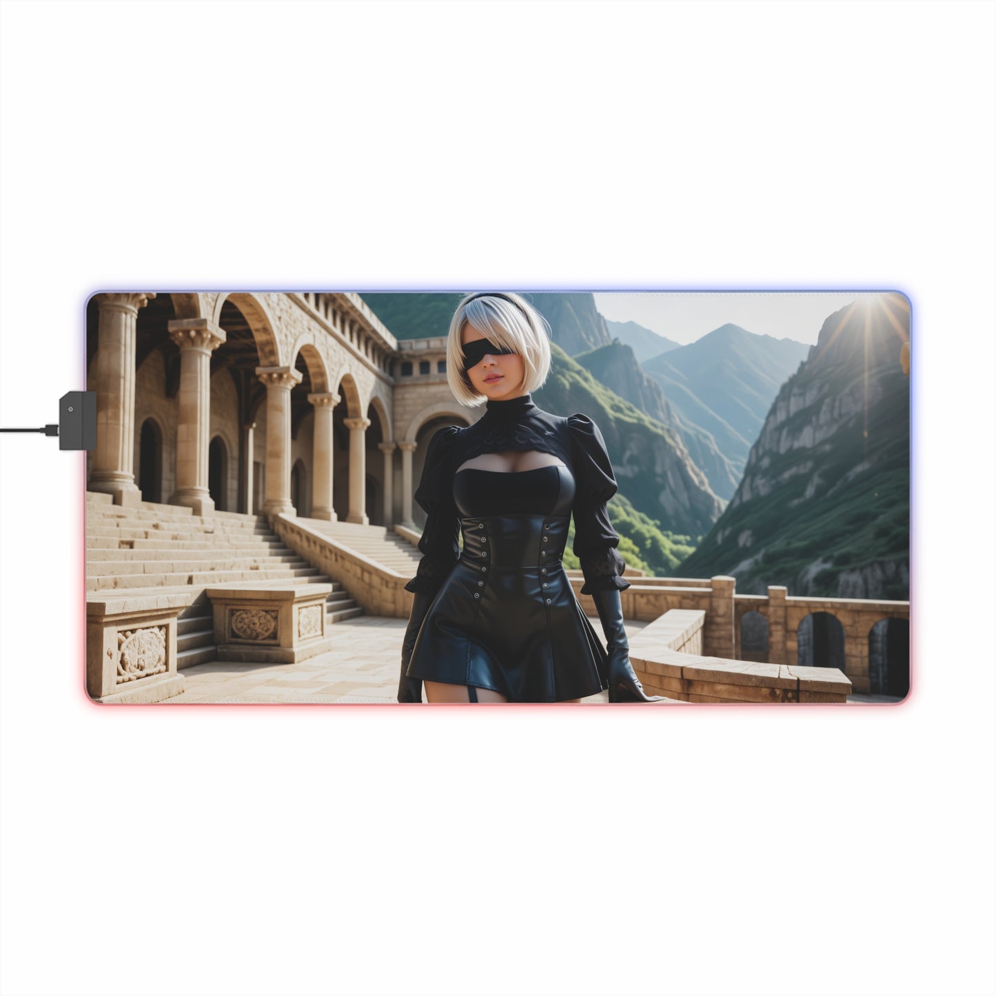 2B Nier Automata Schreibtischunterlage – LED RGB-Pad, Waifu Anime Girl Gaming-Setup