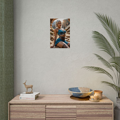 Ciri Fantasy Poster – Elegant Heroine Wall Art for Bedroom or Studio Decor on textured wall above dresser, bedroom decor display