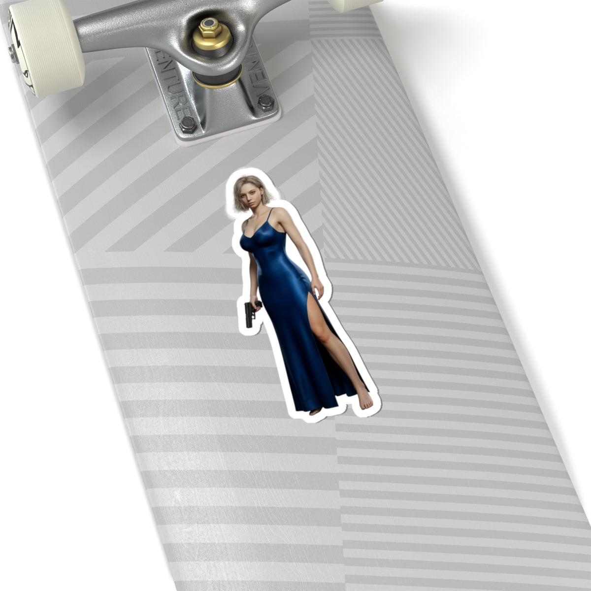 Grace Ashcroft Sticker, Resident Evil Sticker, Gaming Desk Decor, Gift for Gamer - glossy vinyl Grace Ashcroft sticker on skateboard