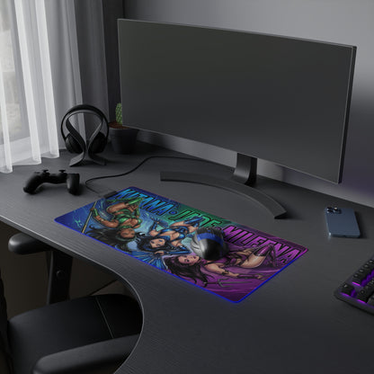 Kitana Jade Mileena RGB Desk Mat, Mortal Kombat Gaming Mouse Pad, LED Desk Mat showcasing trio artwork on RGB LED gaming desk mat